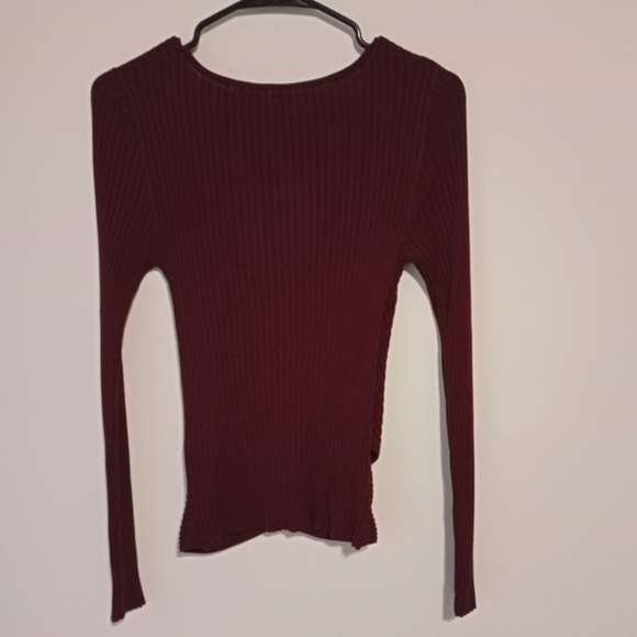 Sexy long sleeves rib knit V-neck surplice sweater size S stretch - Picture 2 of 4